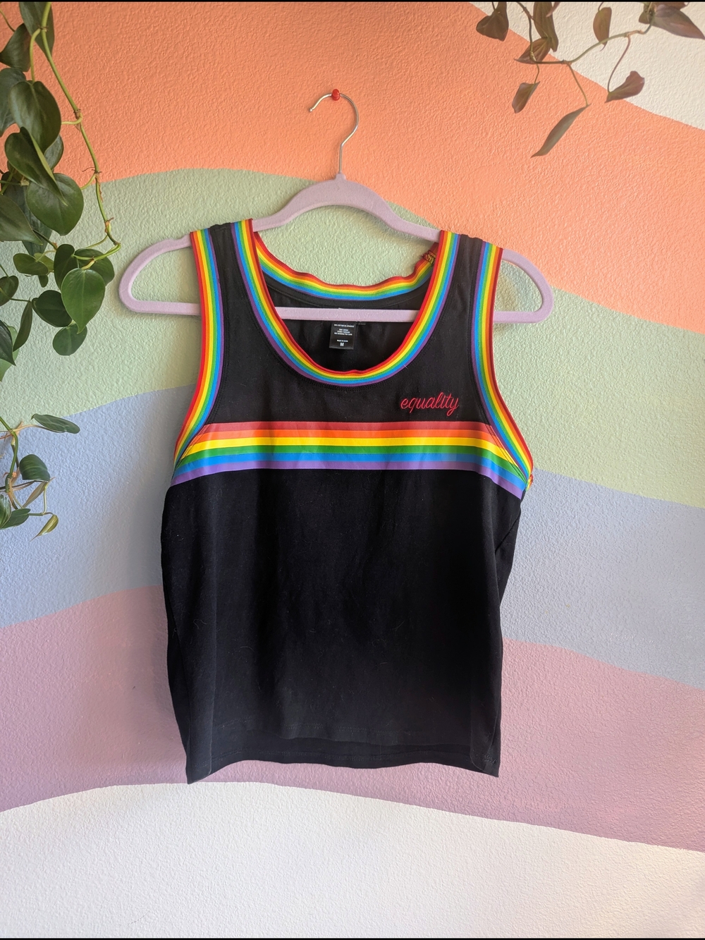 Black Rainbow Trim Pride Tank Top with "equality" Detail 🏳️‍🌈